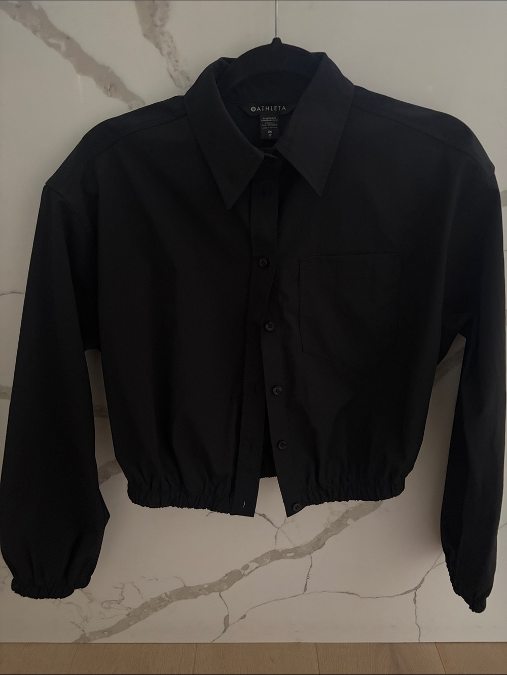 Athleta Black Cropped Button-Front Shirt Jacket